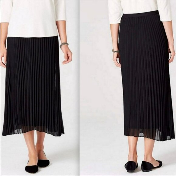 J Jill Pleated Chiffon Midi Skirt Women Large Tall Long Black A Line Pull On - Picture 1 of 6